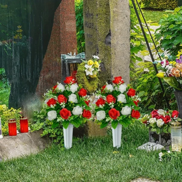 Memorial Rose Bouquet with Vase – 2 Set Funeral Flowers - Image 4