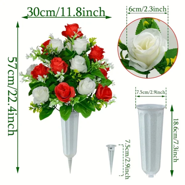 Memorial Rose Bouquet with Vase – 2 Set Funeral Flowers - Image 5