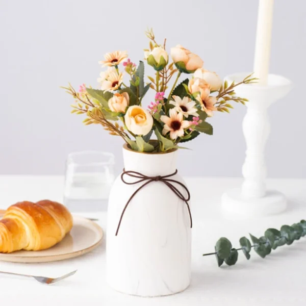 Pink Silk Rose Bouquet – 5PCS Artificial Flowers - Image 5