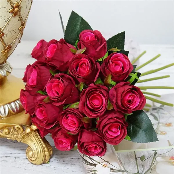 Artificial Rose Bouquet – 18 Silk Roses Birthday Gift - Image 9