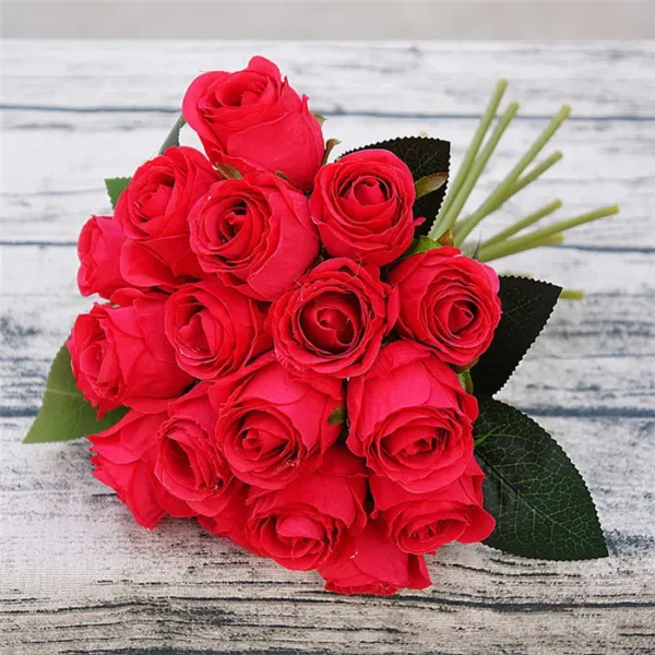 Artificial Rose Bouquet – 18 Silk Roses Birthday Gift - Image 11