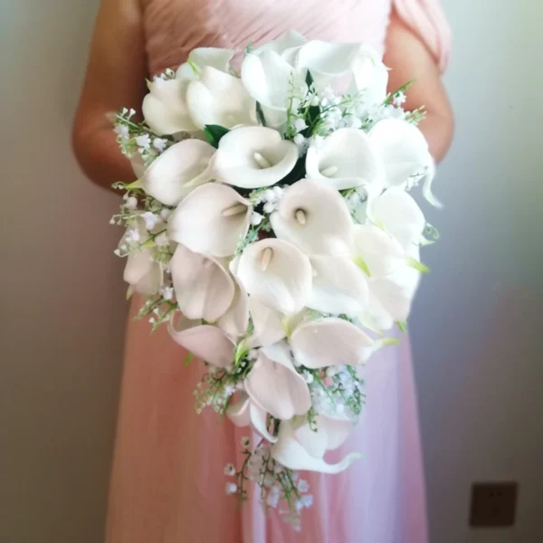 Ivory Calla Lilies & Convallaria Cascading Wedding Bouquet - Image 7