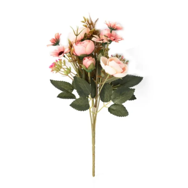Pink Silk Rose Bouquet – 5PCS Artificial Flowers - Image 6