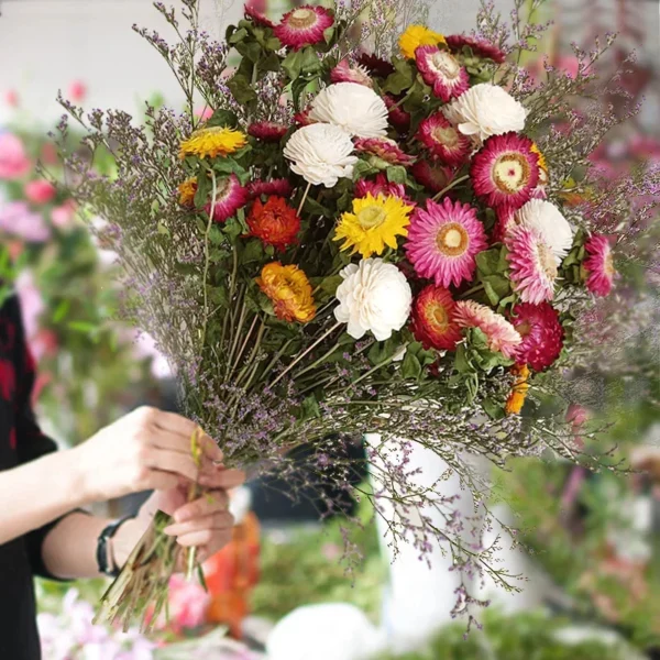 Colorful Dried Daisy & Chrysanthemum Bouquet – Home Décor - Image 8