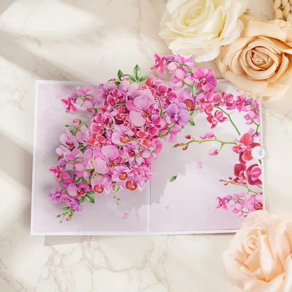 Cymbidium Orchids Pop-up Greeting Card with Envelope - Image 3