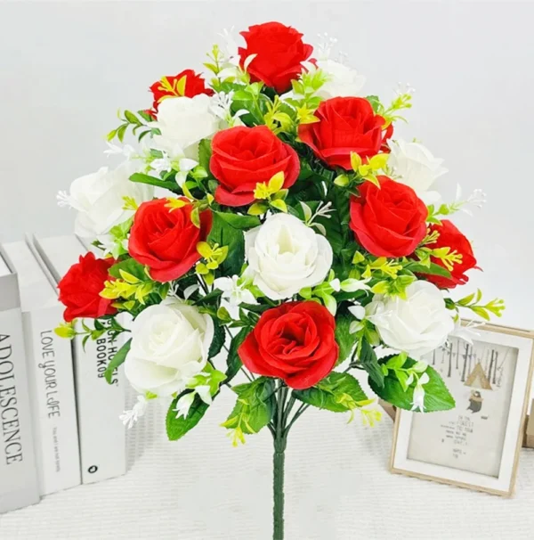 18-Head Silk Rose Bouquet – Wedding & Home Decoration - Image 7