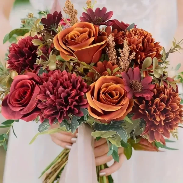 Artificial Rose Bouquet – Mixed Flowers Home & Garden Décor - Image 2