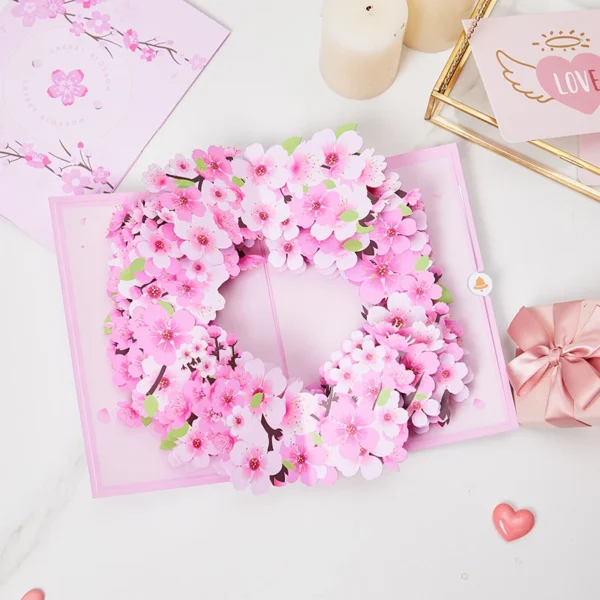 Pink Cherry Blossom Pop Up Card Box for Special Occasions - Image 5