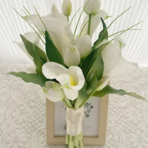 White Tulip & Lily Wedding Bouquet – Elegant Faux Flowers