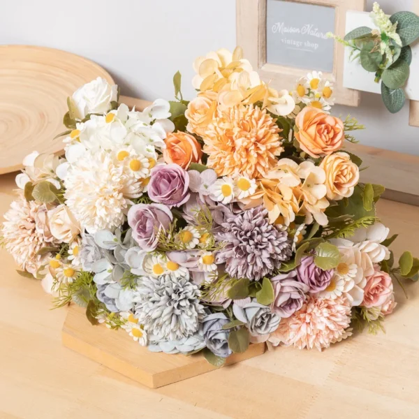 Artificial Silk Dandelion & Rose Bouquet – Summer Flowers - Image 5