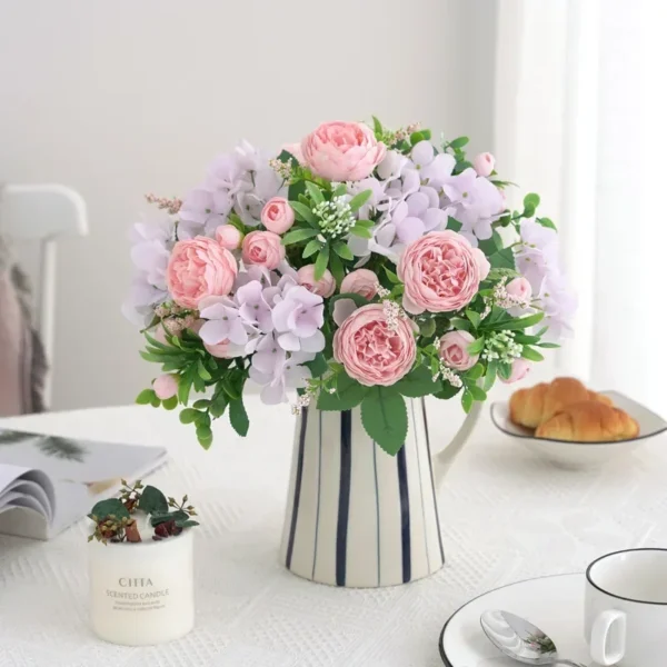 Blue Silk Wedding Bouquet Hydrangea & Peony Flowers - Image 2