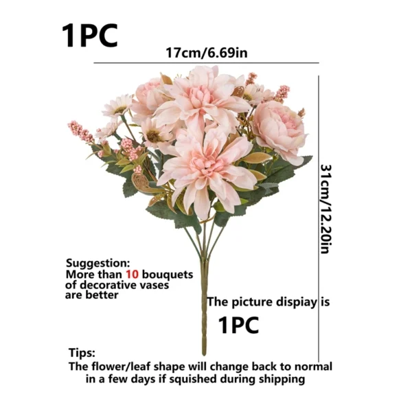 Silk Dahlia & Rose Artificial Bouquet for Weddings & Decor - Image 6