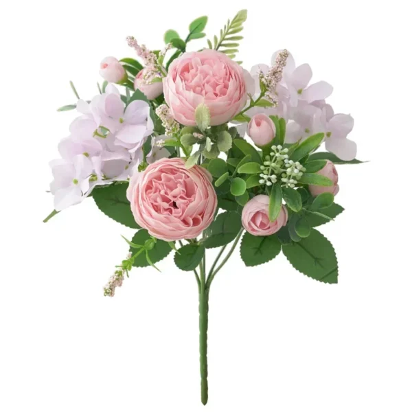 Blue Silk Wedding Bouquet Hydrangea & Peony Flowers - Image 9