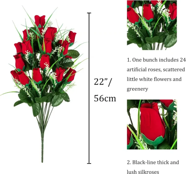 Red Silk Rose Cemetery Bouquet – 24-Head Funeral Flowers - Image 4