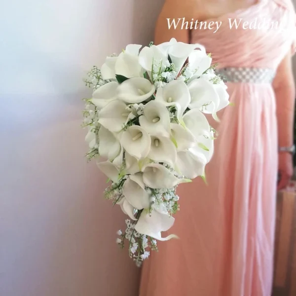 Ivory Calla Lilies & Convallaria Cascading Wedding Bouquet - Image 2