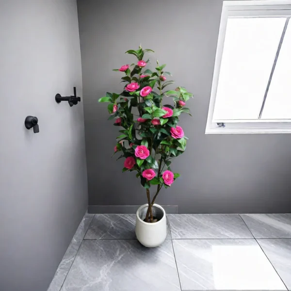 Artificial Camellia Rose Tree in Pot – Indoor Decoration - Image 3
