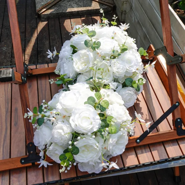 White Baby Breath & Rose Flower Ball Wedding Centrepiece - Image 4