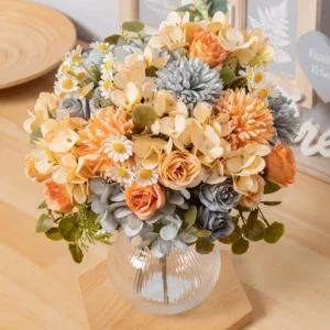 Artificial Silk Dandelion & Rose Bouquet – Summer Flowers
