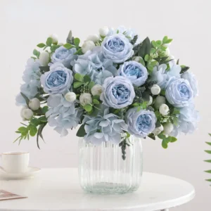 Blue Silk Wedding Bouquet Hydrangea & Peony Flowers