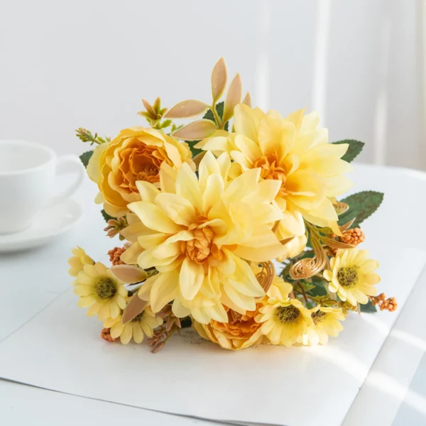 Silk Dahlia & Rose Artificial Bouquet for Weddings & Decor - Image 26