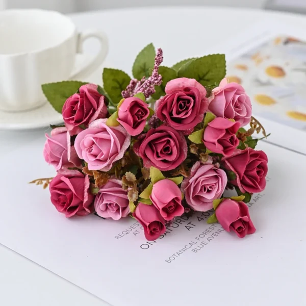 Silk Rose Bouquet – 15 Heads Wedding & Home Decor - Image 8