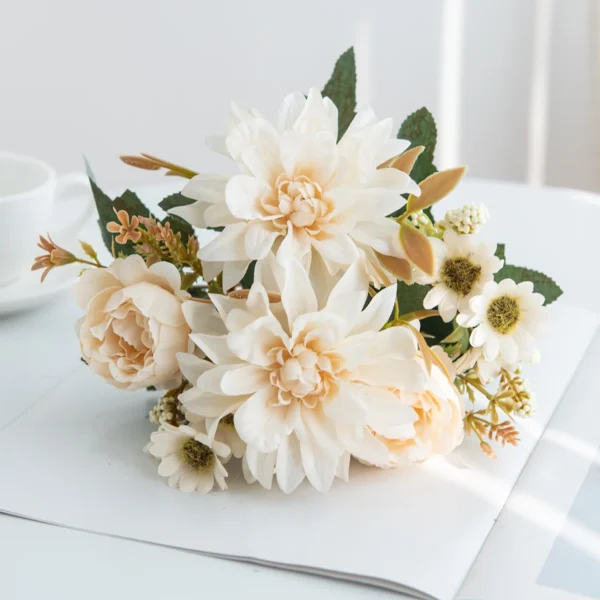 Silk Dahlia & Rose Artificial Bouquet for Weddings & Decor - Image 24