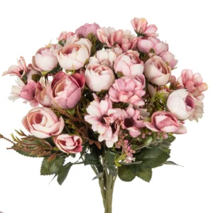 Pink Silk Rose Bouquet – 5PCS Artificial Flowers