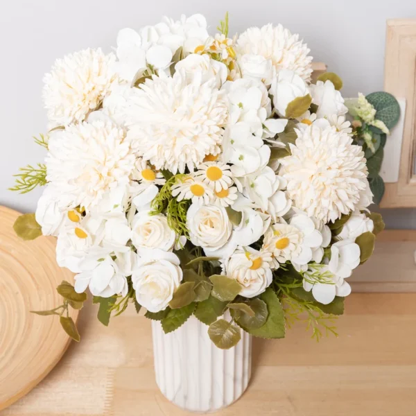 Artificial Silk Dandelion & Rose Bouquet – Summer Flowers - Image 2