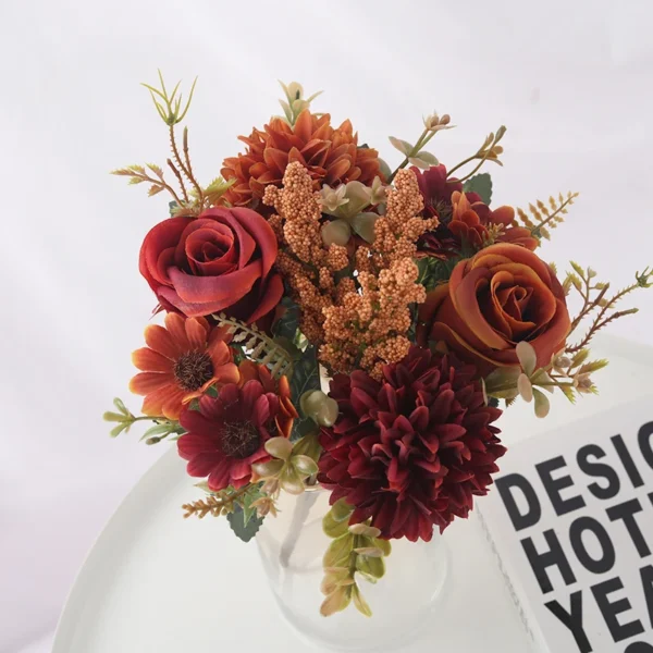Autumn Silk Rose & Daisy Bouquet – Artificial Flowers - Image 9
