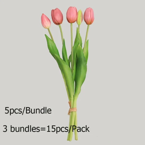 YeeNanee Pink & White Artificial Tulip Bouquet, 15pcs - Image 15