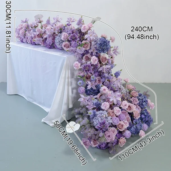 Purple Rose Silk Flower Runner – Wedding Table Decor - Image 7