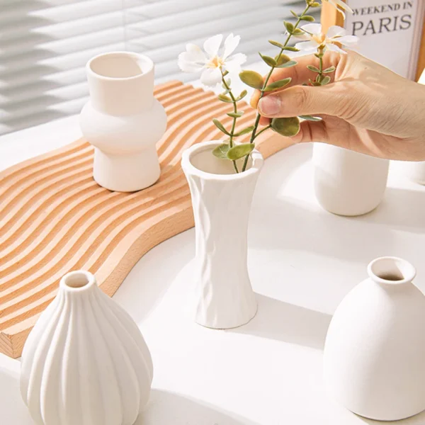 White Nordic Ceramic Flower Vase – Modern Room Decor - Image 41
