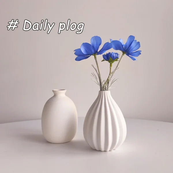 White Nordic Ceramic Flower Vase – Modern Room Decor - Image 3