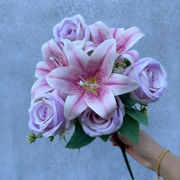 Spring Bouquet – 9 Stem Roses & Lilies, Fresh & Elegant - Image 4