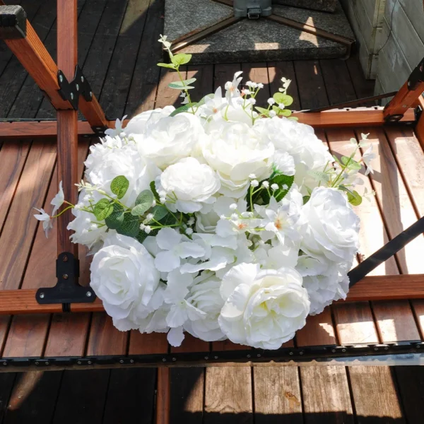 White Baby Breath & Rose Flower Ball Wedding Centrepiece - Image 3