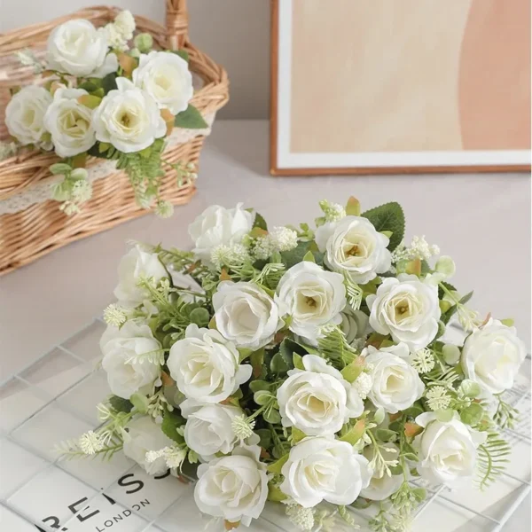 30cm Rose White Silk Peony Bouquet Wedding Decoration - Image 2