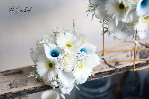 PEORCHID Faux Malibu Blue & White Bridal Bouquet Roses - Image 2