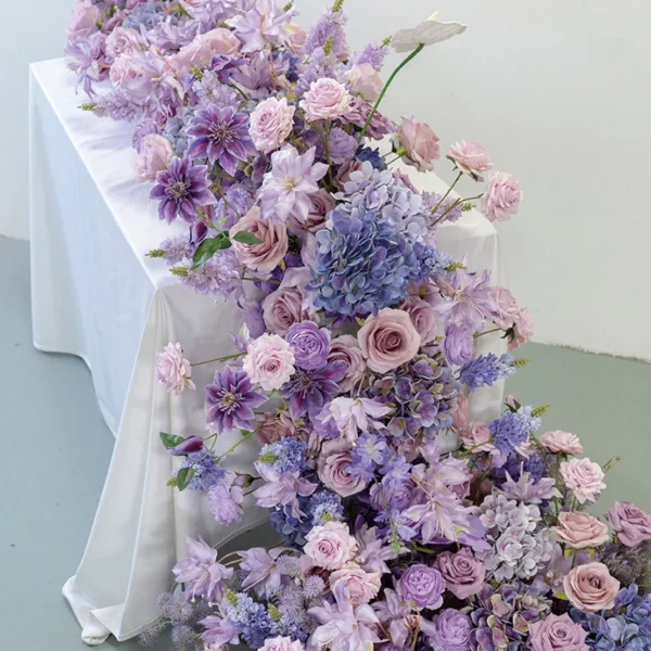 Purple Rose Silk Flower Runner – Wedding Table Decor - Image 4