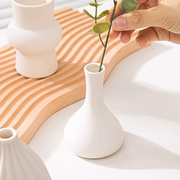 White Nordic Ceramic Flower Vase – Modern Room Decor - Image 42