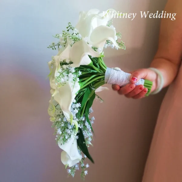 Ivory Calla Lilies & Convallaria Cascading Wedding Bouquet - Image 5