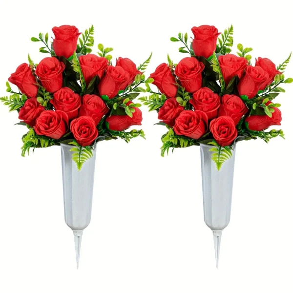 2pc Sympathy Artificial Rose Bouquet with Vase - Image 10