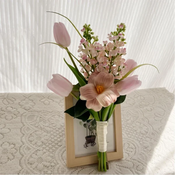 Small Clear Handheld Tulip Bouquet – Artificial Flowers - Image 2