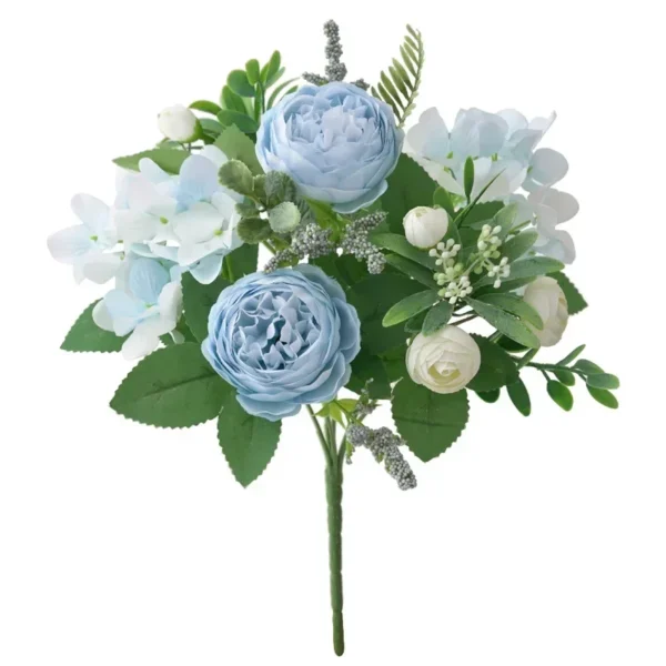 Blue Silk Wedding Bouquet Hydrangea & Peony Flowers - Image 7