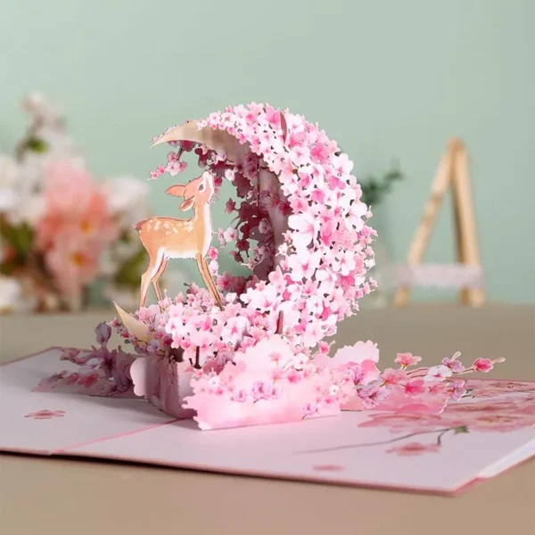 Pink Cherry Blossom Pop Up Card Box for Special Occasions - Image 3