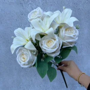 Spring Bouquet – 9 Stem Roses & Lilies, Fresh & Elegant