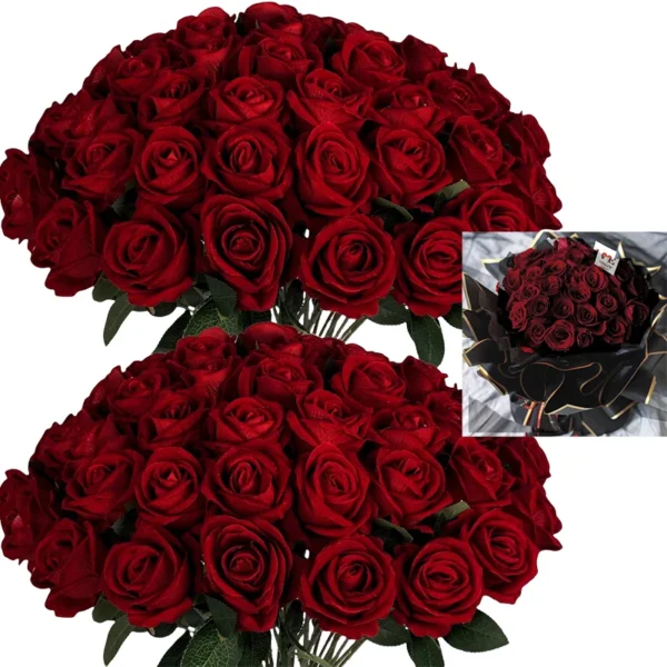 50pcs Velvet Artificial Roses for Wedding & Home Decor - Image 7
