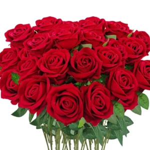 Buy 30pcs Velvet Artificial Roses with Long Stems – Real Touch in UK, London