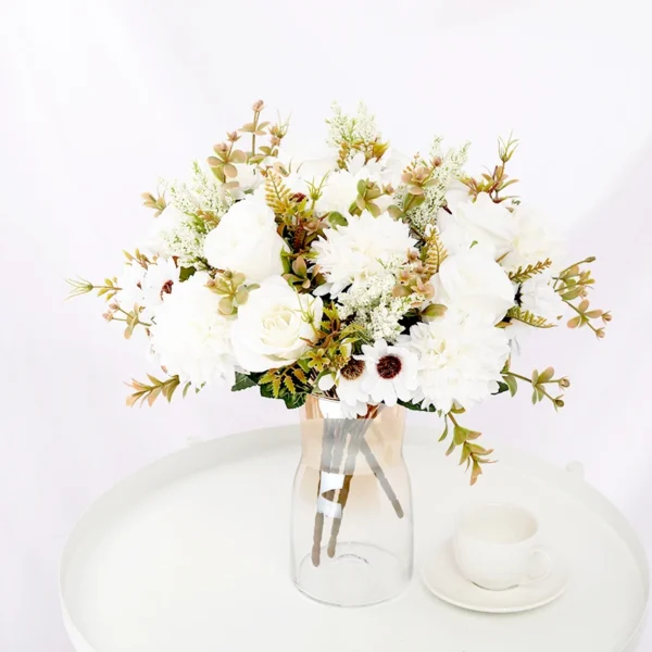 Autumn Silk Rose & Daisy Bouquet – Artificial Flowers - Image 3