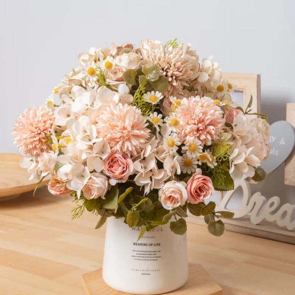 Artificial Silk Dandelion & Rose Bouquet – Summer Flowers - Image 3