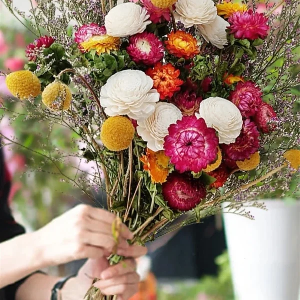 Colorful Dried Daisy & Chrysanthemum Bouquet – Home Décor - Image 4